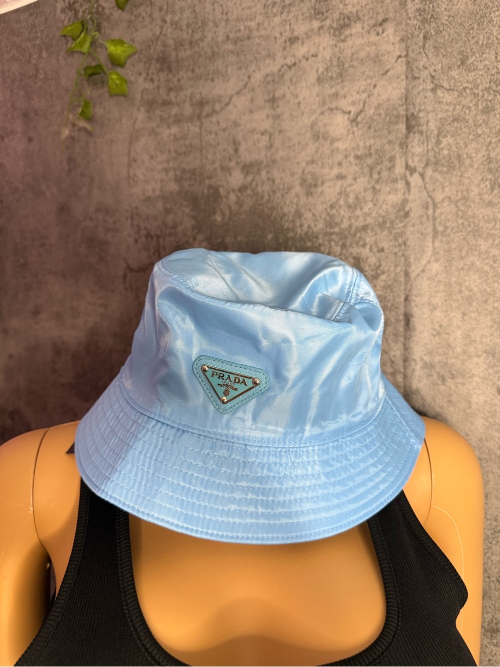 Prada Kids Sky Blue Re-Nylon Bucket Hat with Logo Plaque